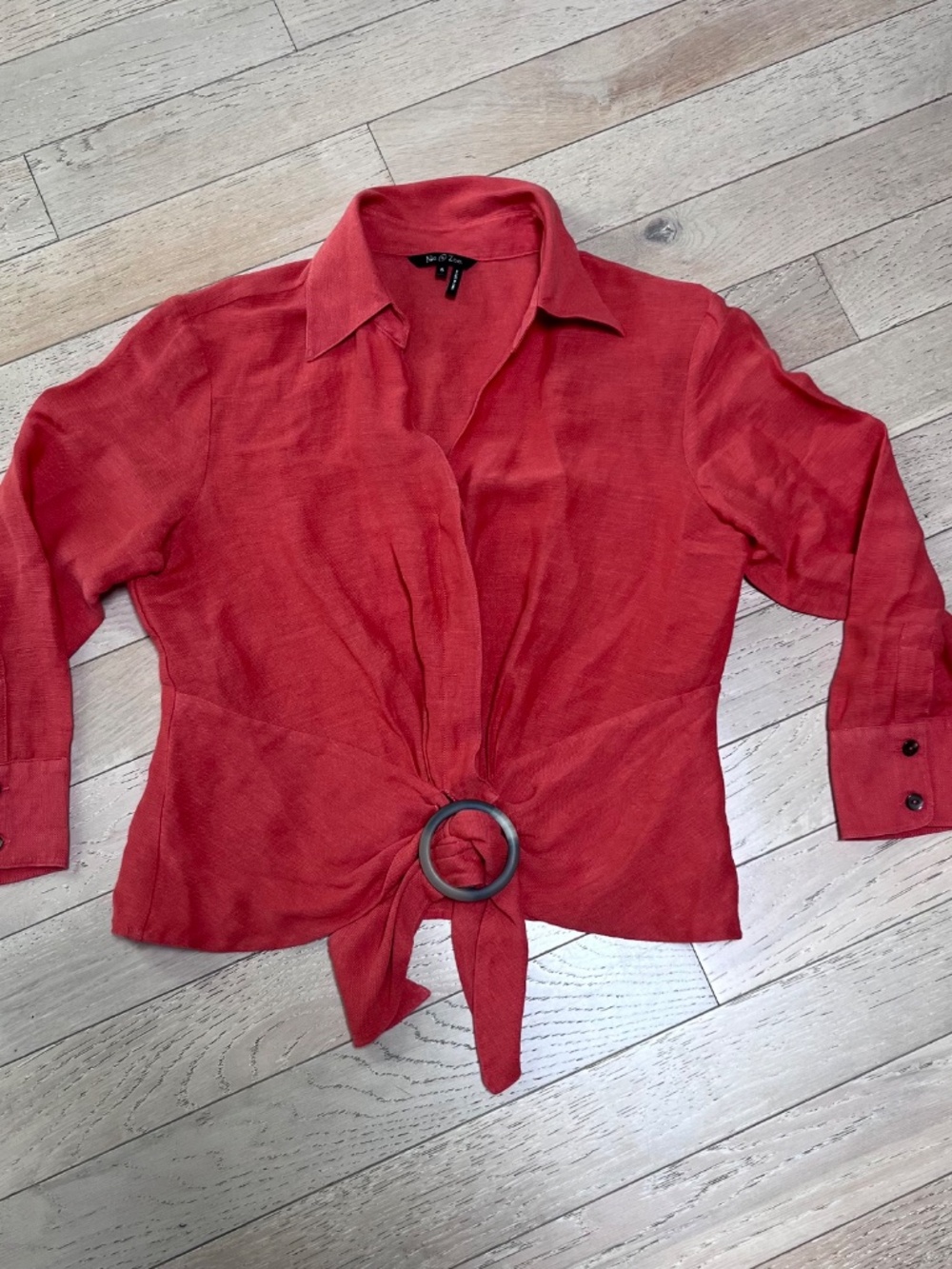 NIC+ZOE  Coral Blouse with Scarf Ring - Silk / Linen Blend Size 6